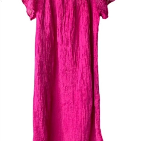 VTG Handmade Crinkled cotton Layered MIDI Shift Dress  Drk Pink - Picture 4 of 14